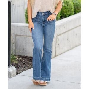 Risen High Rise Flare Jeans Patch Pockets Sz 1XL Stretch NWT 33" inseam